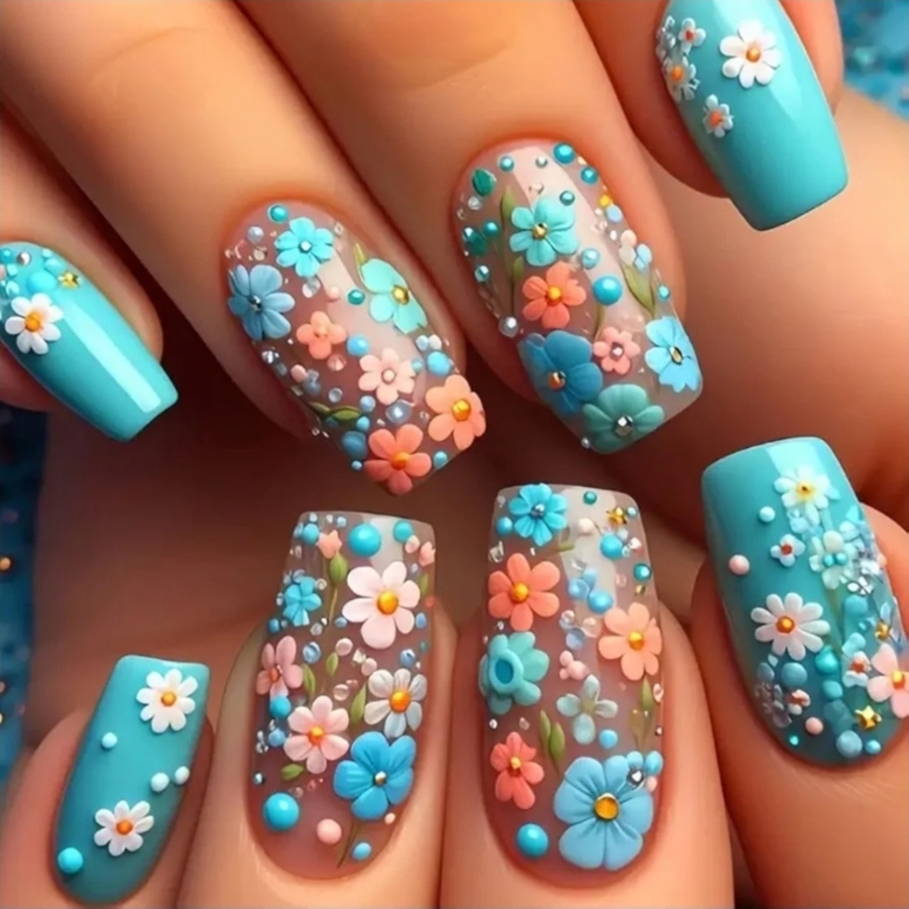 COLORFUL GARDEN   💅24 NAILS Glue or Tabs PRESS ON FULL KIT❗️